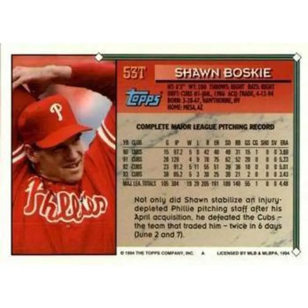 1994 Topps Traded Shawn Boskie 53T Philadelphia Phillies